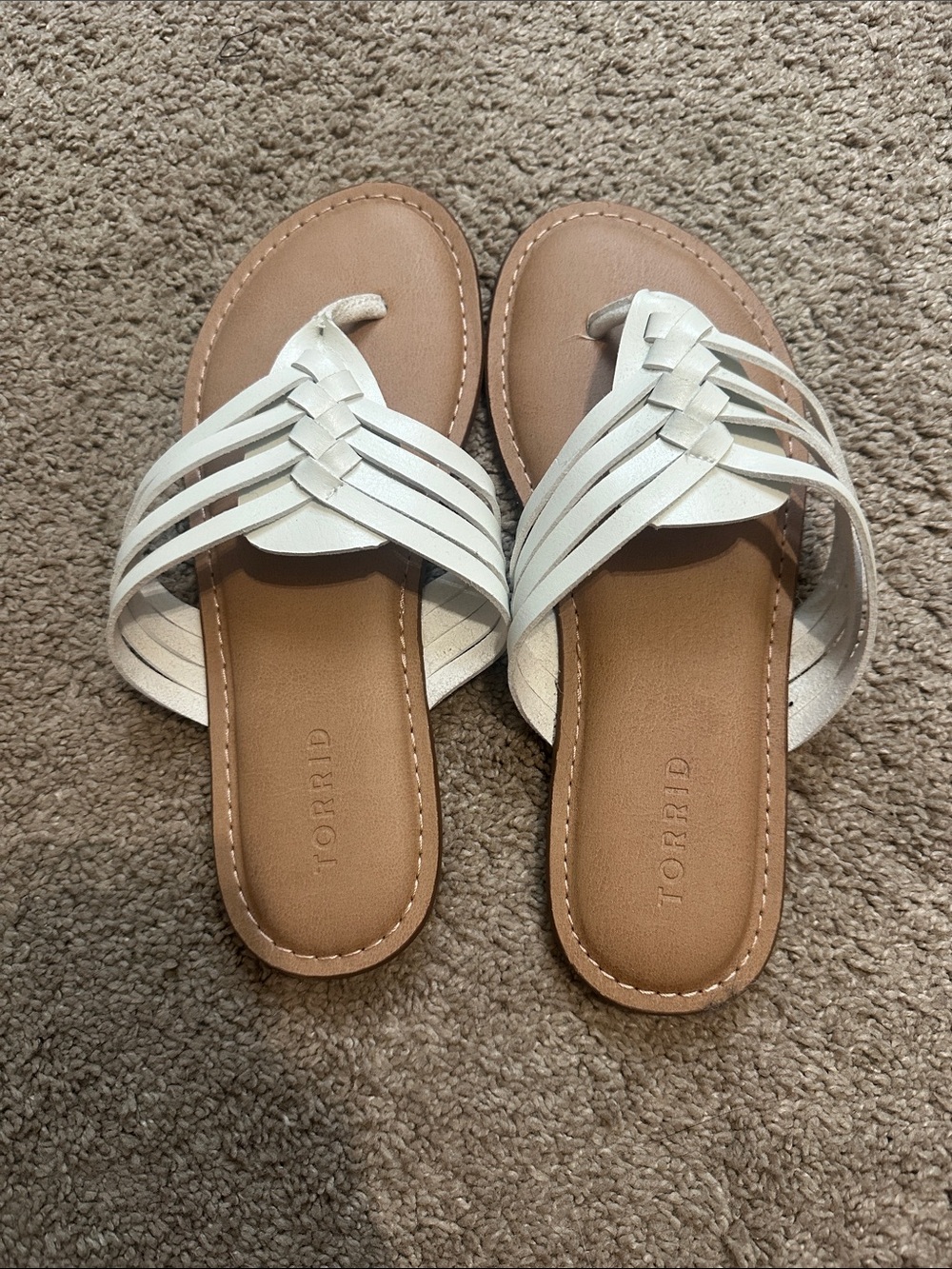 torrid White Leather Multi-Strap Sandals with Tan Footbed WIDE
